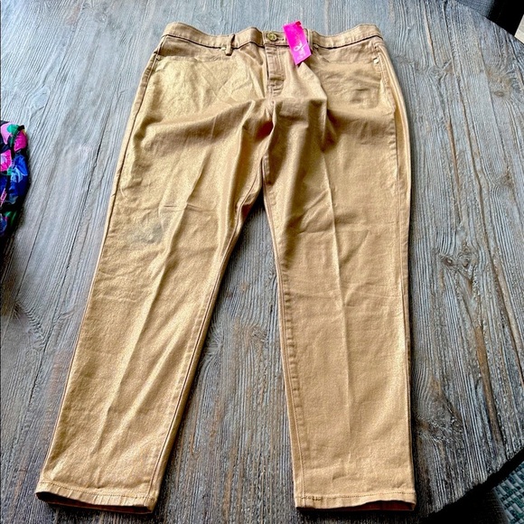 🌴 Lilly Pulitzer GOLD Eagan High Rise Super Sparkly Gold Metallic Pants NWT 16 - Picture 3 of 14